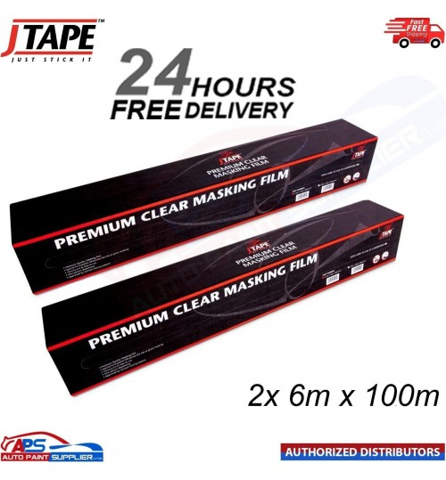 2x J TAPE MASKING FILM SHEETING PREMIUM PLASTIC CLEAR CAR ROLL 6M X 100M